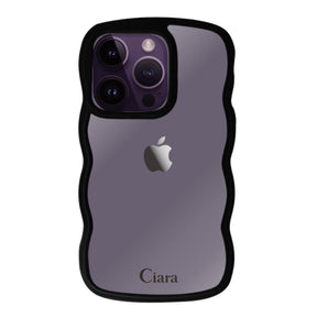 iPhone14ProMaxケース ウェーブフレーム クリアケース ロゴ ブラック