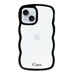 iPhone15Plusケース ウェーブフレーム クリアケース ロゴ ブラック