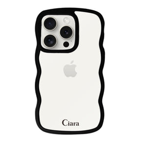 iPhone15ProMaxケース ウェーブフレーム クリアケース ロゴ ブラック