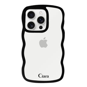 iPhone17ProMax ウェーブフレーム クリアケース ロゴ ブラック