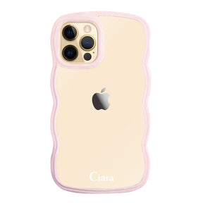 iPhone11Proケース ウェーブフレーム クリアケース ロゴ ピンク