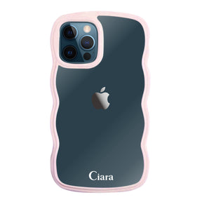 iPhone12ProMaxケース ウェーブフレーム クリアケース ロゴ ピンク