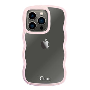 iPhone13Proケース ウェーブフレーム クリアケース ロゴ ピンク