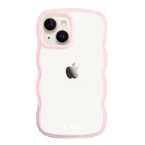 iPhone14ケース ウェーブフレーム クリアケース ロゴ ピンク