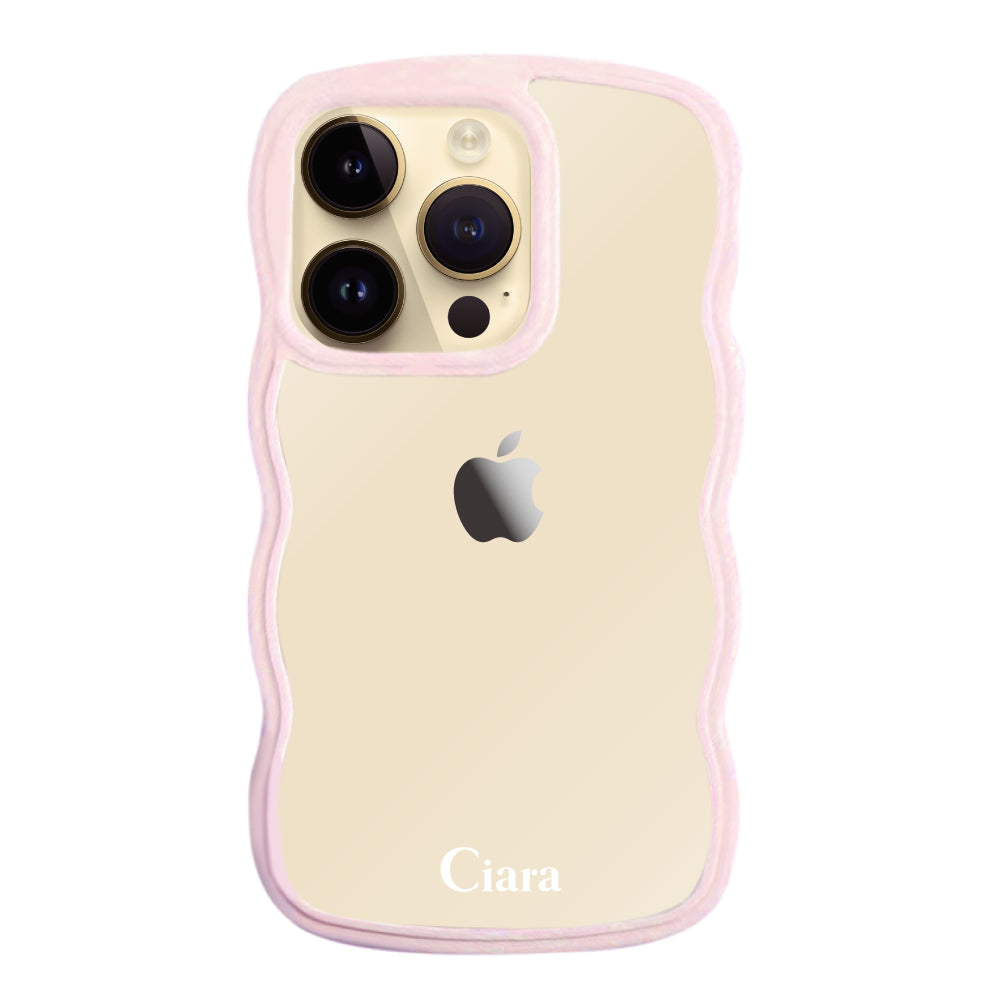 iPhone14Proケース ウェーブフレーム クリアケース ロゴ ピンク