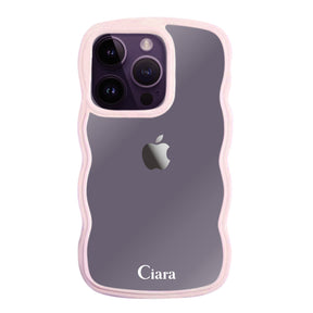 iPhone14ProMaxケース ウェーブフレーム クリアケース ロゴ ピンク