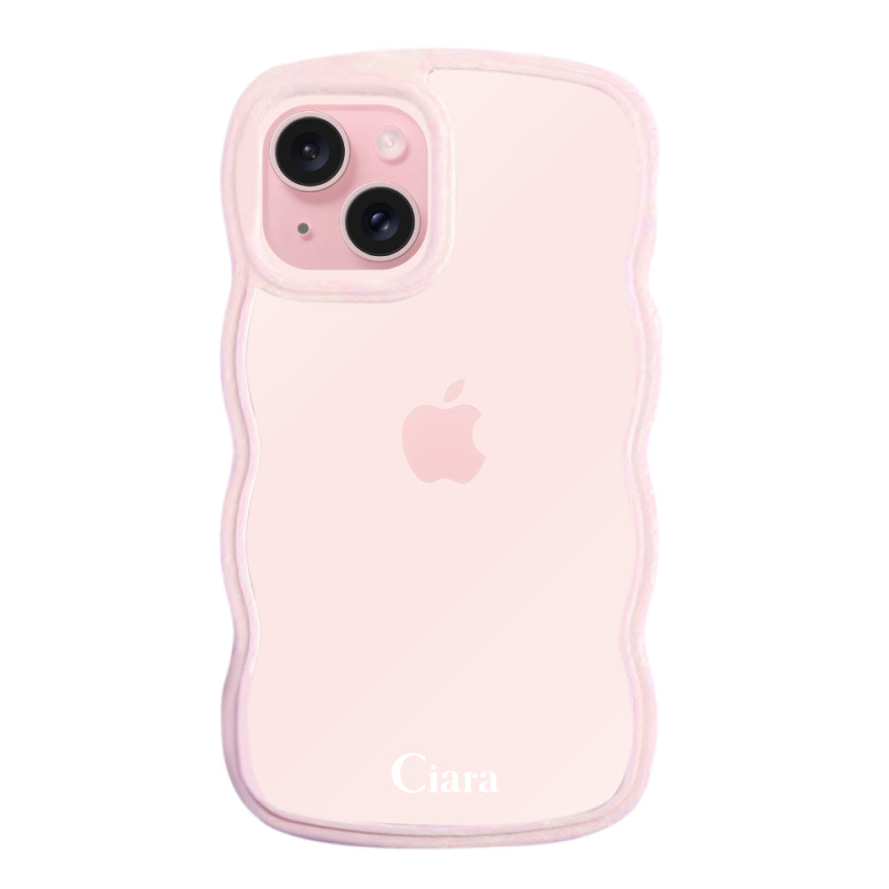 iPhone15ケース ウェーブフレーム クリアケース ロゴ ピンク