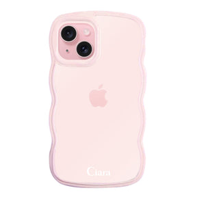 iPhone15ケース ウェーブフレーム クリアケース ロゴ ピンク