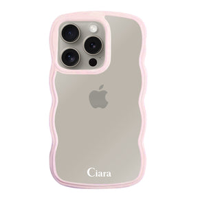 iPhone15Proケース ウェーブフレーム クリアケース ロゴ ピンク