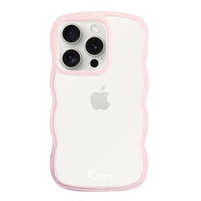 iPhone15ProMaxケース ウェーブフレーム クリアケース ロゴ ピンク