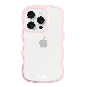 iPhone17ProMax ウェーブフレーム クリアケース ロゴ ピンク