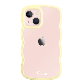 iPhone13ケース ウェーブフレーム クリアケース ロゴ イエロー