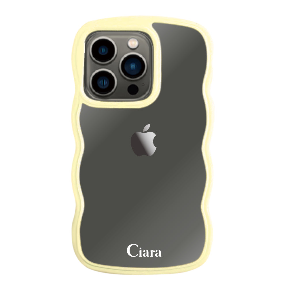 iPhone13Proケース ウェーブフレーム クリアケース ロゴ イエロー