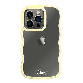 iPhone13Proケース ウェーブフレーム クリアケース ロゴ イエロー