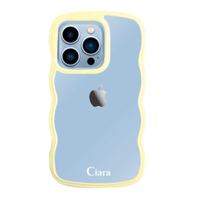 iPhone13ProMaxケース ウェーブフレーム クリアケース ロゴ イエロー