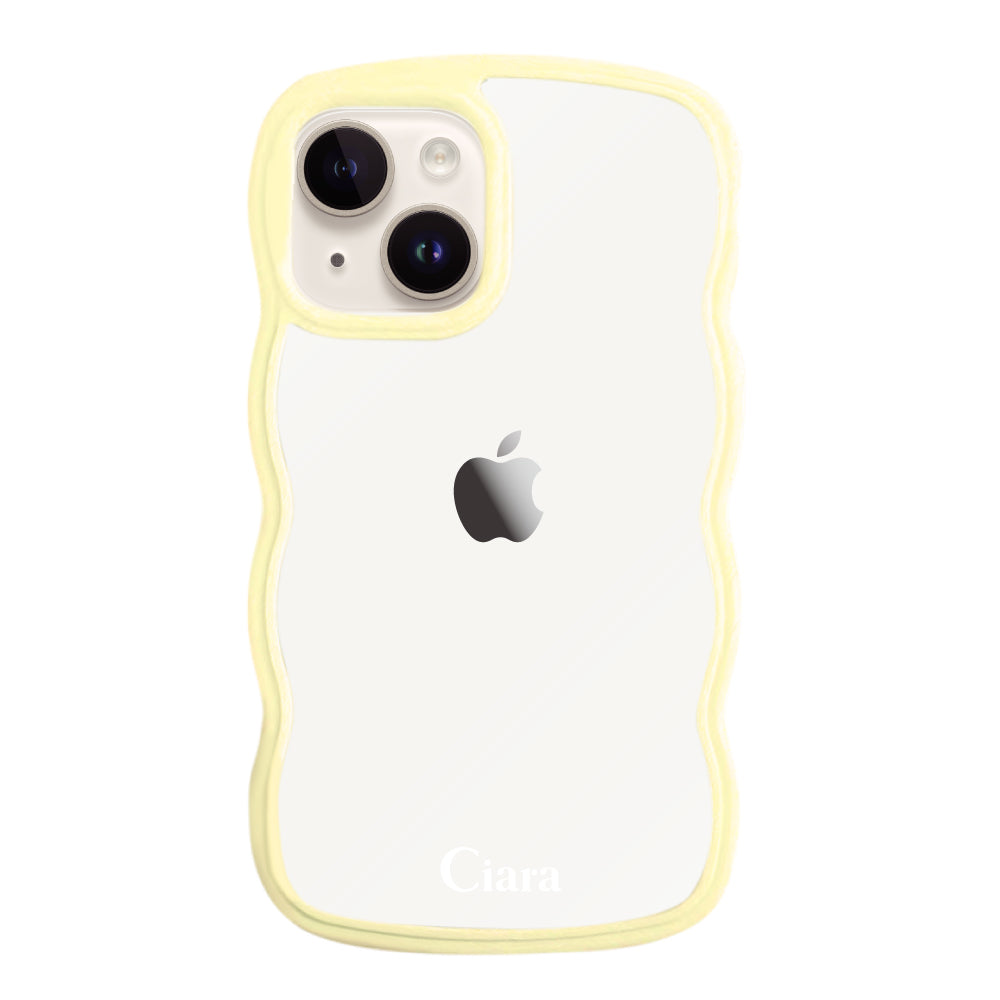 iPhone14ケース ウェーブフレーム クリアケース ロゴ イエロー