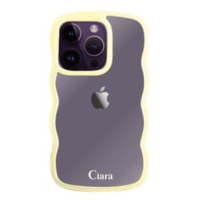 iPhone14ProMaxケース ウェーブフレーム クリアケース ロゴ イエロー