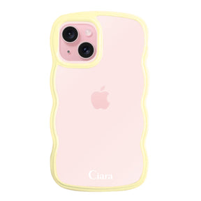 iPhone15ケース ウェーブフレーム クリアケース ロゴ イエロー