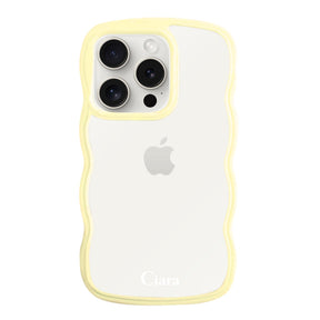 iPhone15ProMaxケース ウェーブフレーム クリアケース ロゴ イエロー