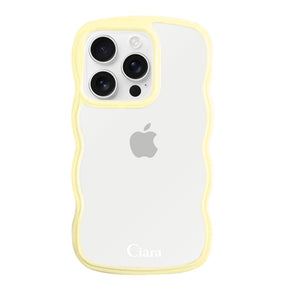 iPhone17ProMax ウェーブフレーム クリアケース ロゴ イエロー