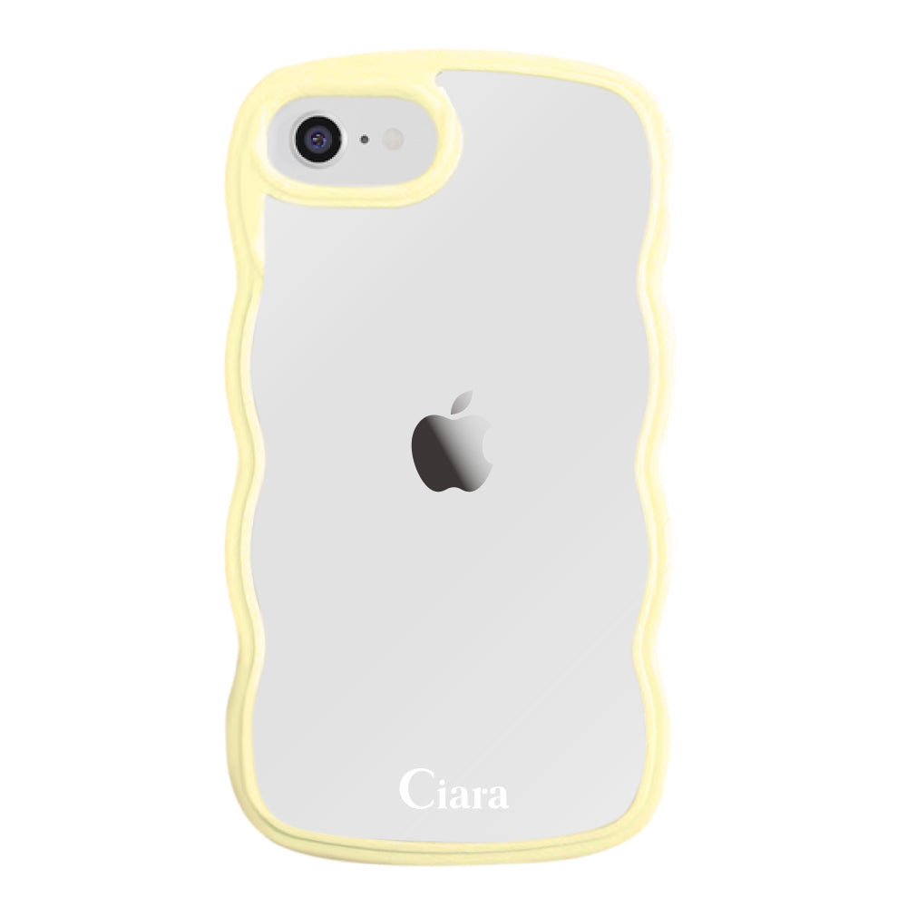 iPhone7/8/SE2/SE3ケース ウェーブフレーム クリアケース ロゴ イエロー