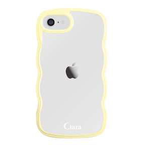 iPhone7/8/SE2/SE3ケース ウェーブフレーム クリアケース ロゴ イエロー