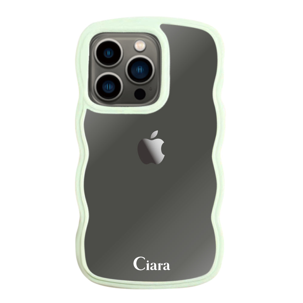 iPhone13Pro ウェーブフレーム クリアケース ロゴ グリーン