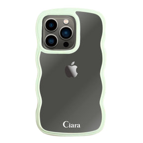 iPhone13Pro ウェーブフレーム クリアケース ロゴ グリーン