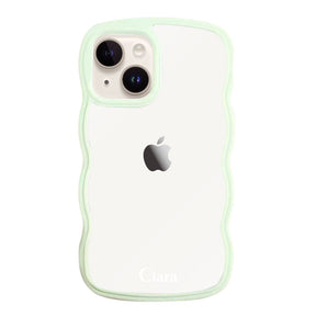 iPhone14 ウェーブフレーム クリアケース ロゴ グリーン