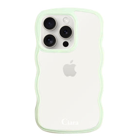 iPhone15ProMax ウェーブフレーム クリアケース ロゴ グリーン