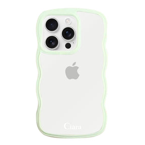 iPhone17ProMax ウェーブフレーム クリアケース ロゴ グリーン