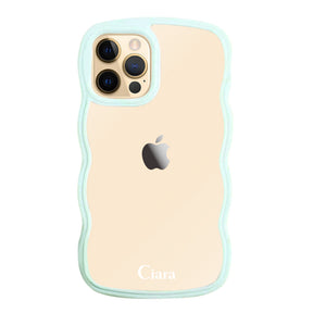 iPhone11Proケース ウェーブフレーム クリアケース ロゴ ブルー