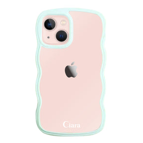 iPhone13ケース ウェーブフレーム クリアケース ロゴ ブルー