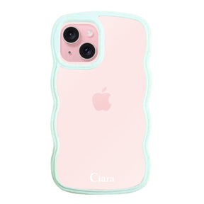 iPhone15ケース ウェーブフレーム クリアケース ロゴ ブルー