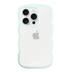iPhone17ProMax ウェーブフレーム クリアケース ロゴ ブルー