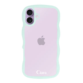 iPhone17 ウェーブフレーム クリアケース ロゴ ブルー