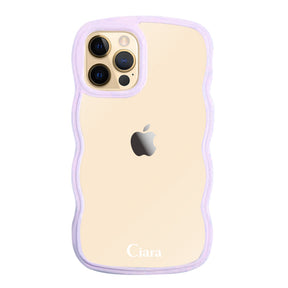 iPhone11Proケース ウェーブフレーム クリアケース ロゴ パープル