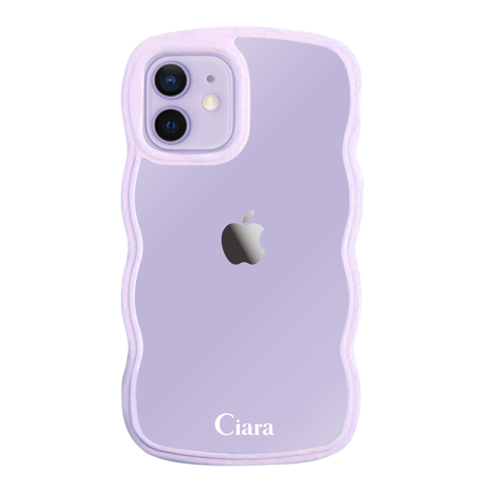 iPhone12/12Proケース ウェーブフレーム クリアケース ロゴ パープル