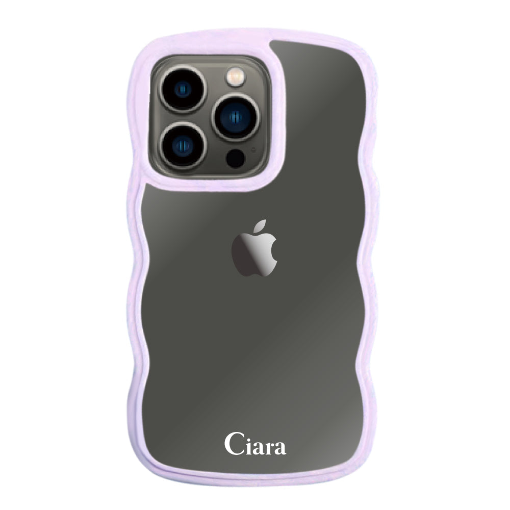 iPhone13Proケース ウェーブフレーム クリアケース ロゴ パープル
