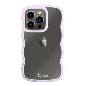 iPhone13Proケース ウェーブフレーム クリアケース ロゴ パープル