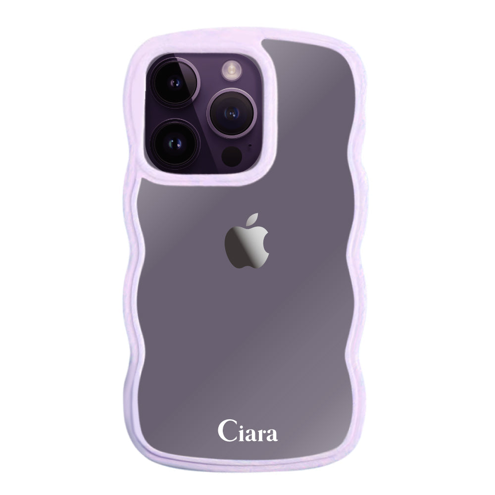 iPhone14ProMaxケース ウェーブフレーム クリアケース ロゴ パープル