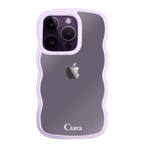 iPhone14ProMaxケース ウェーブフレーム クリアケース ロゴ パープル