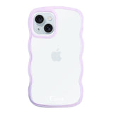 iPhone15Plusケース ウェーブフレーム クリアケース ロゴ パープル