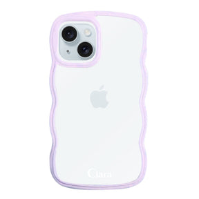 iPhone15Plusケース ウェーブフレーム クリアケース ロゴ パープル