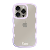 iPhone15Proケース ウェーブフレーム クリアケース ロゴ パープル