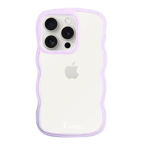 iPhone15ProMaxケース ウェーブフレーム クリアケース ロゴ パープル