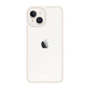iPhone14/13 ラインストーンフレームクリア クリア ラインストーンフレームケース ロゴ ホワイト