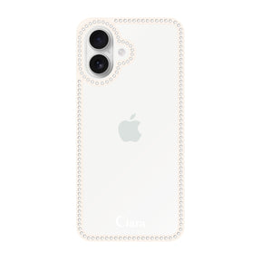 iPhone16 ラインストーンフレームクリア クリア ラインストーンフレームケース ロゴ ホワイト