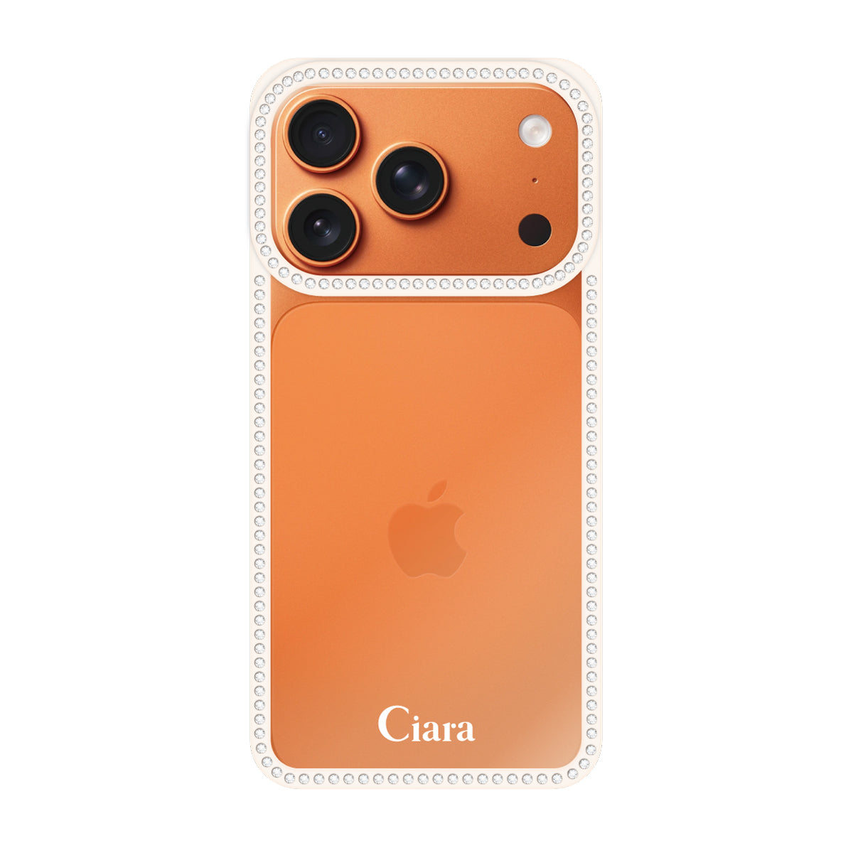 iPhone17ProMax ラインストーンフレームクリア クリア ラインストーンフレームケース ロゴ ホワイト