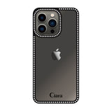 iPhone13Pro ラインストーンフレームクリア クリア ラインストーンフレームケース ロゴ ブラック